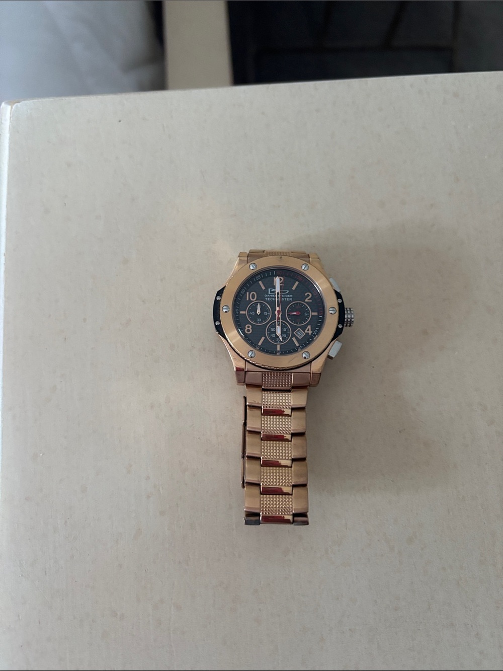 Men's Rose Gold Chronograph Bracelet Watch - Black Dial